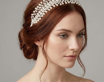 Pearl and Rhinestone Bridal Hair Piece, 1920s Wedding Headpiece For Bride