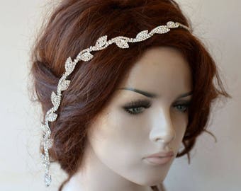 Silberblätter Hochzeit Haarteil, Braut Strass Kopfschmuck