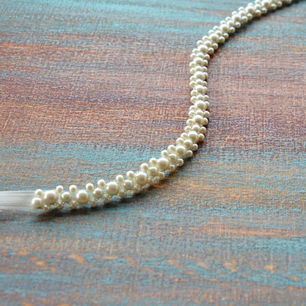 Wedding Pearl Belt, Sash Belt, Wedding Dress Belt, Bridal Pearl Thin  Sash, Belt for Wedding Dress, Skinny Pearl Sash,  Belt for For Bride