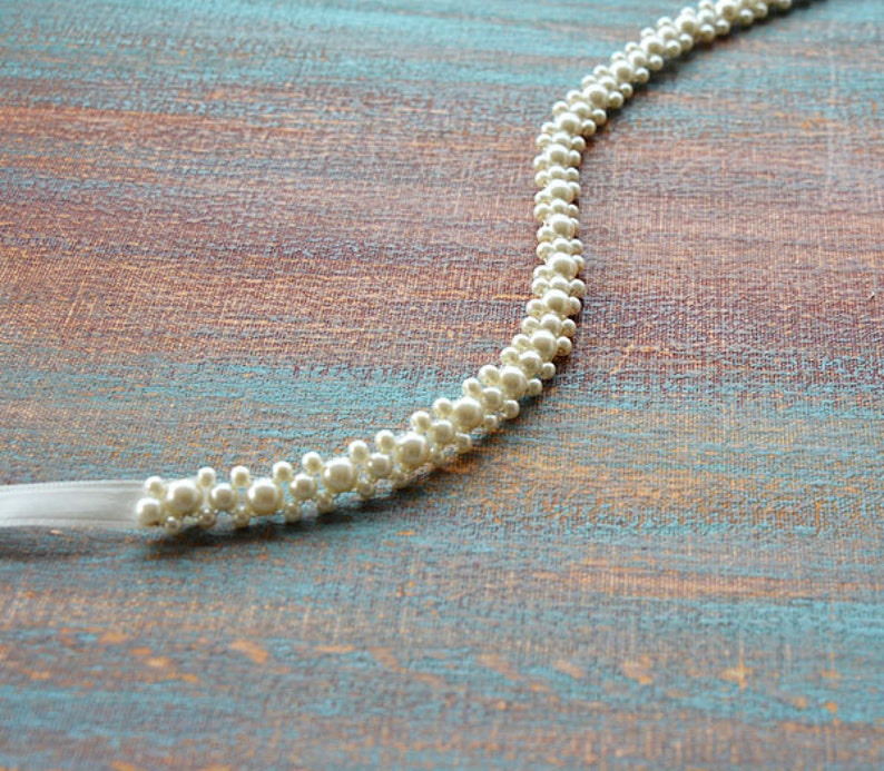 Wedding Pearl Belt, Sash Belt, Wedding Dress Belt, Bridal Pearl Thin Sash, Belt for Wedding Dress, Skinny Pearl Sash, Belt for For Bride image 1