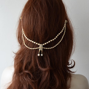 Crystal and Pearl Bridal Head Chain,  Wedding Hair Accessories
