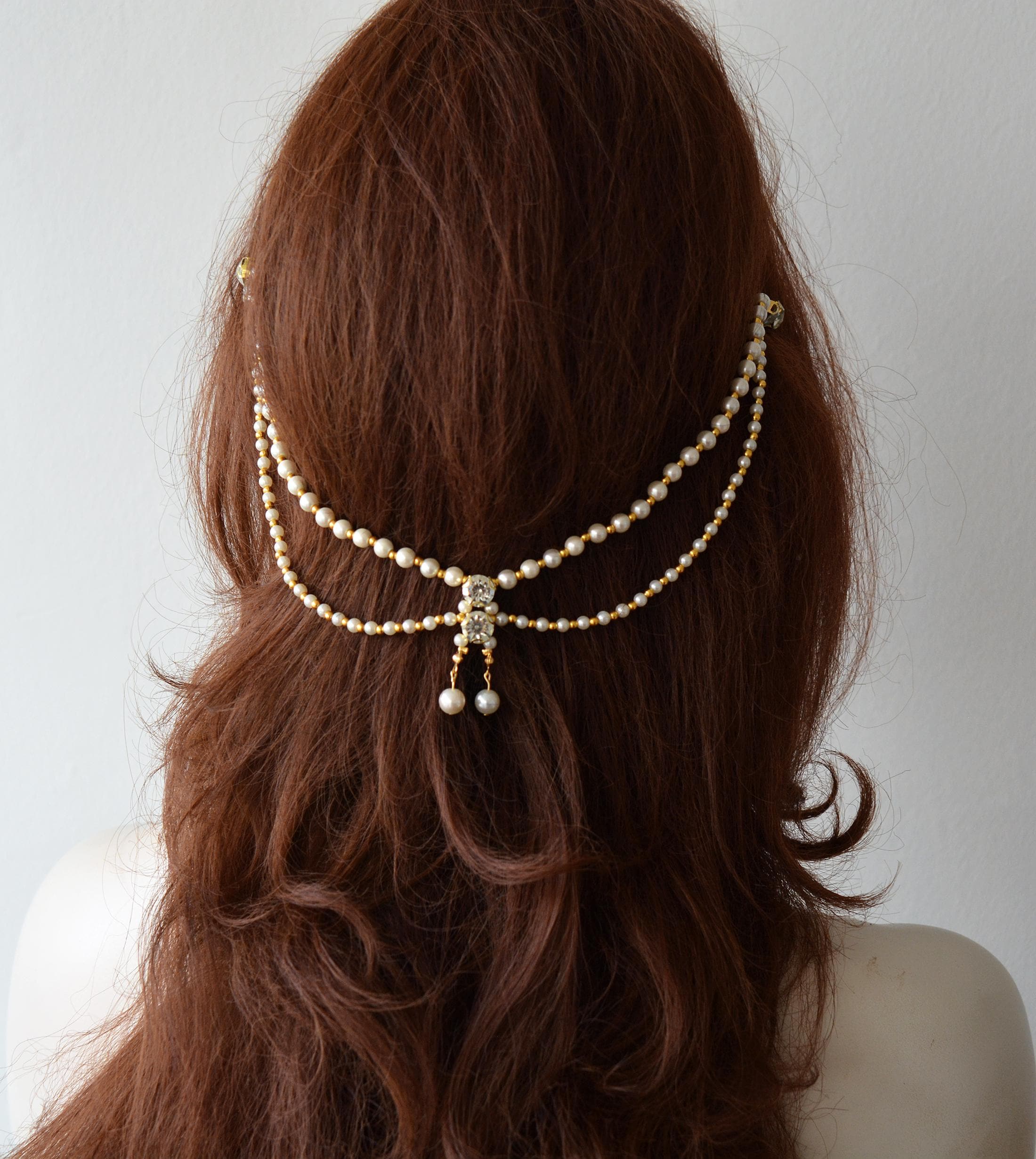 Crystal and Pearl Bridal Head Chain,  Wedding Hair Accessories