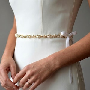 Handmade Pearl Bridal Belt: Gold Wedding Dress Sash