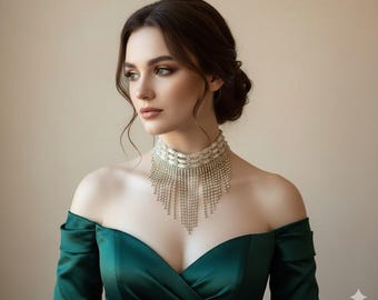 Rhinestone Pearl Bridal Choker Necklace: Wedding Jewelry