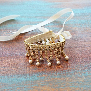 Crystal and Pearl Wedding Cuff Bracelet, Rhinestone Elegant  Bridal Jewelry Accessory