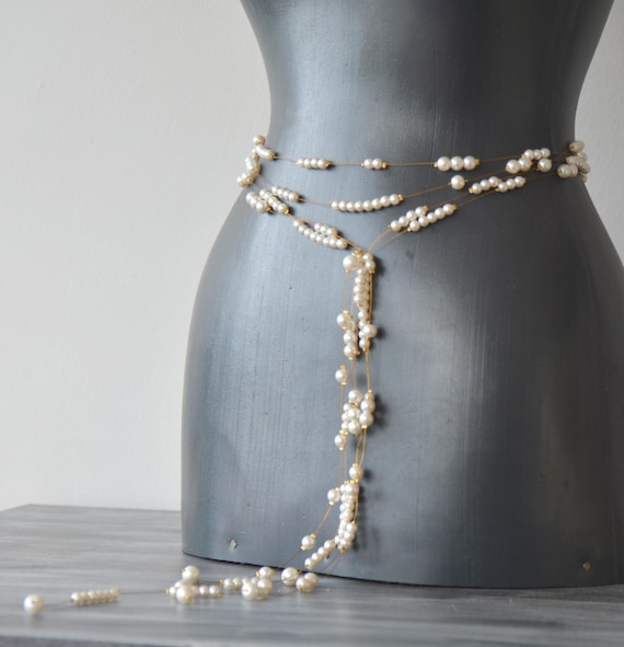 Handmade Pearl Chain Belt – Bridal Waist Jewelry, Made to 
