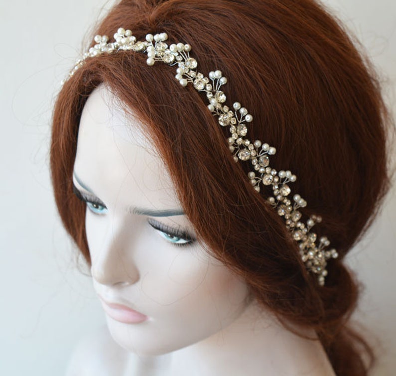 Pearl Headpiece For Bride, Rhinestone and Pearl Bridal Hair Piece, Headpiece For Wedding image 2