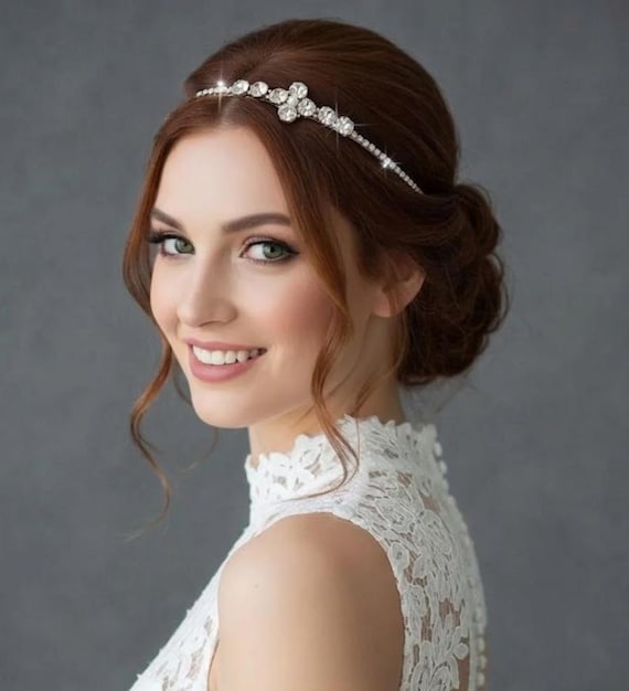 Rhinestone Wedding Headband: Crystal Bridal Hair Jewelry - Etsy display picture 2
