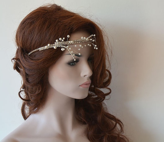 Rhinestone and Pearl Headpiece for Wedding, Bridal Hair  display picture 3