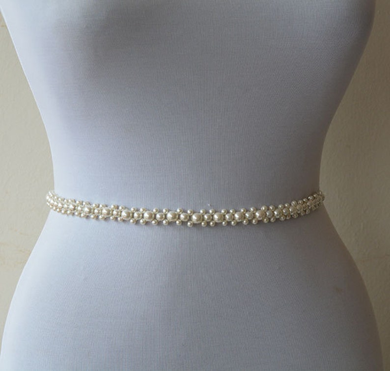 Wedding Pearl Belt, Sash Belt, Wedding Dress Belt, Bridal Pearl Thin Sash, Belt for Wedding Dress, Skinny Pearl Sash, Belt for For Bride image 4