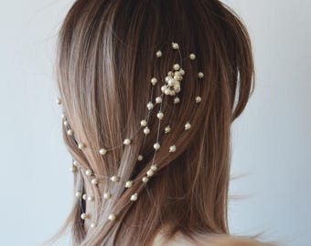 Wedding Pearl Hair Long  Chain With Comb, Bridal Hair Accessories