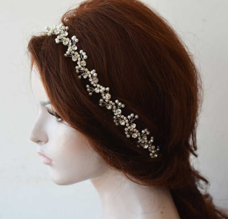 Pearl Headpiece For Bride, Rhinestone and Pearl Bridal Hair Piece, Headpiece For Wedding image 1