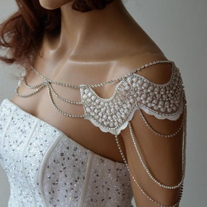 Lace Shoulder Necklace, wedding Shoulder Jewelry, Bridal Rhinestone Shoulder, Pearl Wedding Jewelry for Bride, Wedding Dress Body Jewelry image 6