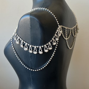 Wedding Rhinestone Shoulder Jewelry, Wedding Dress Shoulder, Wedding Dress Accessory, Silver Crystal Shoulder Necklace, Bridal  Accessory