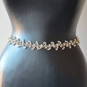 Pearl Belt for Wedding Dress, Bridal Rhinestone Thin Sash Belt, Bridesmaid Gift