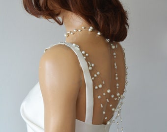 Pearl Back Necklace and Detachable Pendant Set for Wedding Ensemble