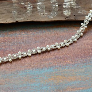 Handmade Pearl Belt for Wedding Dress, Pearl and Rhinestone Vintage Style Bridal Thin Bridal Belt, Wedding Accessories image 6