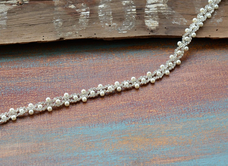 Handmade Pearl Belt for Wedding Dress, Pearl and Rhinestone Vintage Style Bridal Thin Bridal Belt, Wedding Accessories image 6