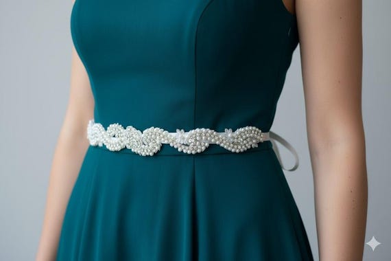 bridesmaid dress belt accessories Thin Silver Crystal and Pearl Rhinestone Belt - Bridal Belt or Bridesmaids Belt