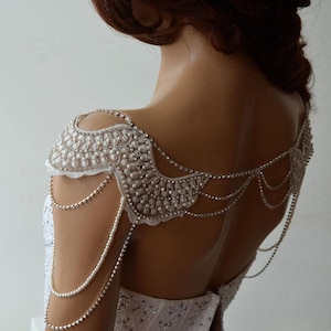 Lace Shoulder Necklace, wedding Shoulder Jewelry, Bridal Rhinestone Shoulder, Pearl Wedding Jewelry for Bride, Wedding Dress Body Jewelry image 7