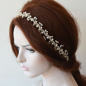 Pearl Headpiece For Bride, Rhinestone and Pearl Bridal Hair Piece, Headpiece For Wedding image 3