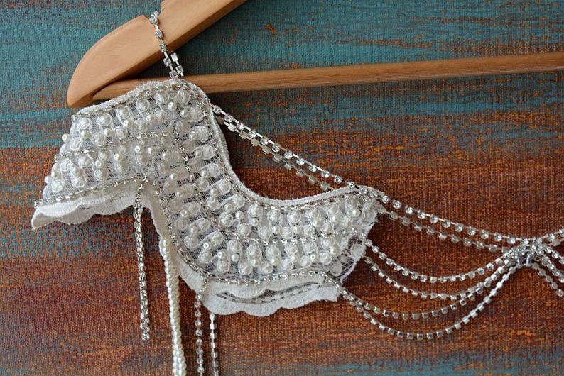 Lace Shoulder Necklace, wedding Shoulder Jewelry, Bridal Rhinestone Shoulder, Pearl Wedding Jewelry for Bride, Wedding Dress Body Jewelry image 2