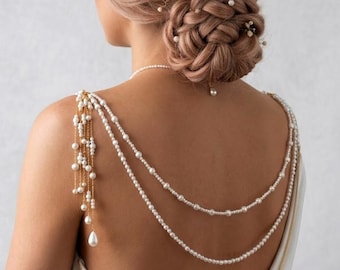Bridal Pearl Shoulder Chain, Wedding Back Drape Jewelry