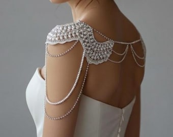 Handmade Pearl Rhinestone Bridal Shoulder Necklace: Wedding Body Jewelry