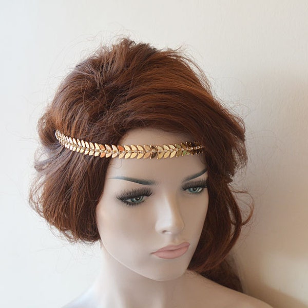 Bridal Gold Rhinestone Headband, Leafs Wedding Headpiece,  For Bridesmaids, Prom Headband, Hair Accessories, Forehead Band, Hair Vine