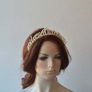Bridal Pearls and Crystals Tiaras For Bride, Wedding Crown Halo Hair Piece