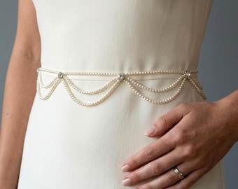 Handmade Pearl Bridal Belt: Satin Ribbon Wedding Dress Sash
