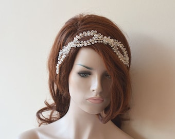 Tiara per capelli da sposa con perline di cristallo, accessori per capelli da sposa