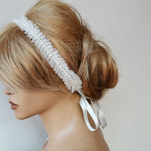 Bridesmaid Headband, Ivory Lace and Pearl Headpiece, Prom Hair Accessories, Pearl Wedding Hair Piece, Bridal Hair Vine, Halo Hair Band image 1