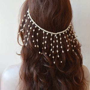 Pearl Wedding Headpiece, Bridal Head Chain, Pearl Hair Jewelry, Pearl Wedding Headband, Wedding Halo Headpiece, Bridal Hair Accessories image 5