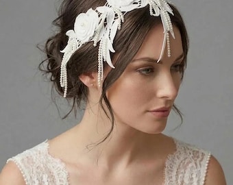 1920s Lace and Pearl Vintage Inspiration Headpiece