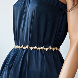 Elegant Pearl and Crystal Wedding Dress Belt, Bridal Thin Simple Waist Belt