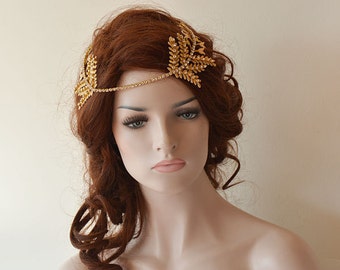Gold Leaf Applique Hair Piece For Wedding, Rhinestone Bridal Hair Accessories
