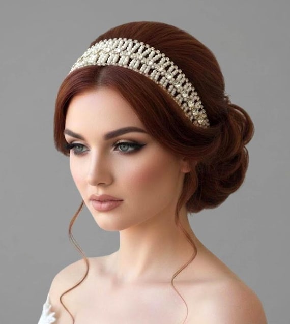 Rhinestone Pearl Wedding Headband: Bridal Hair Accessory - Etsy display picture 1
