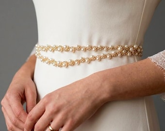 Handmade Pearl Rhinestone Wedding Belt: Vintage Bridal Sash