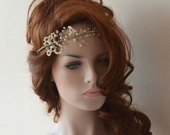 Pezzo di capelli di perle di ispirazione vintage, accessori per capelli da sposa con strass