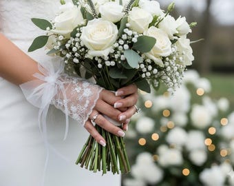 Off White Lace Wedding Gloves: Bridal Cuffs, Handmade Accessory
