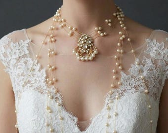 Pearl Bridal Necklace – Handmade Wedding Multi Way Back Drop Bridal Backless Dress Jewelry