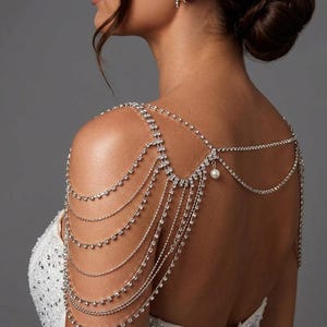 Handgemachte Braut Schulter Kette: Silber Strass & Perle Hochzeitsschmuck