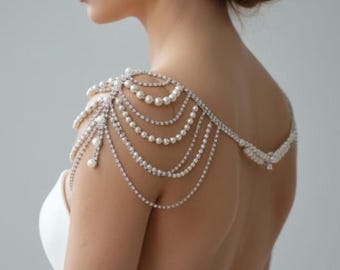 Pearl Bridal Shoulder Necklace: Elegant Crystal Wedding Dress Body Jewelry Accessories