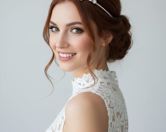 Crystal Lace Bridal headband, OOAK wedding headband Adriana - Swarovski Crystal wedding headband – Bella-Tiara main image 4