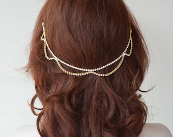 Wedding Crystal Hair Piece, Bridal Elegant Accessories For Bride, Rhinestone Hair Chain