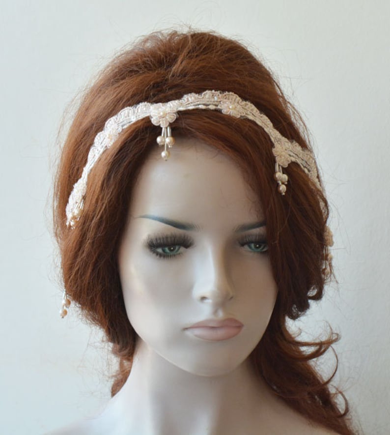 Wedding Lace Headband Blush Pink Bridal Headpiece Bridal Etsy Canada