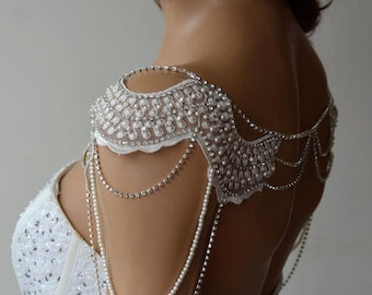 Lace Shoulder Necklace, wedding Shoulder Jewelry, Bridal Rhinestone  Shoulder, Pearl Wedding Jewelry for Bride, Wedding Dress  Body Jewelry