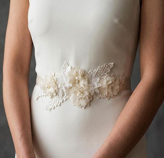 Elegant Ivory Floral Accessory (Wedding Dress Belt) blushfashion-accessories-one-  main image 4