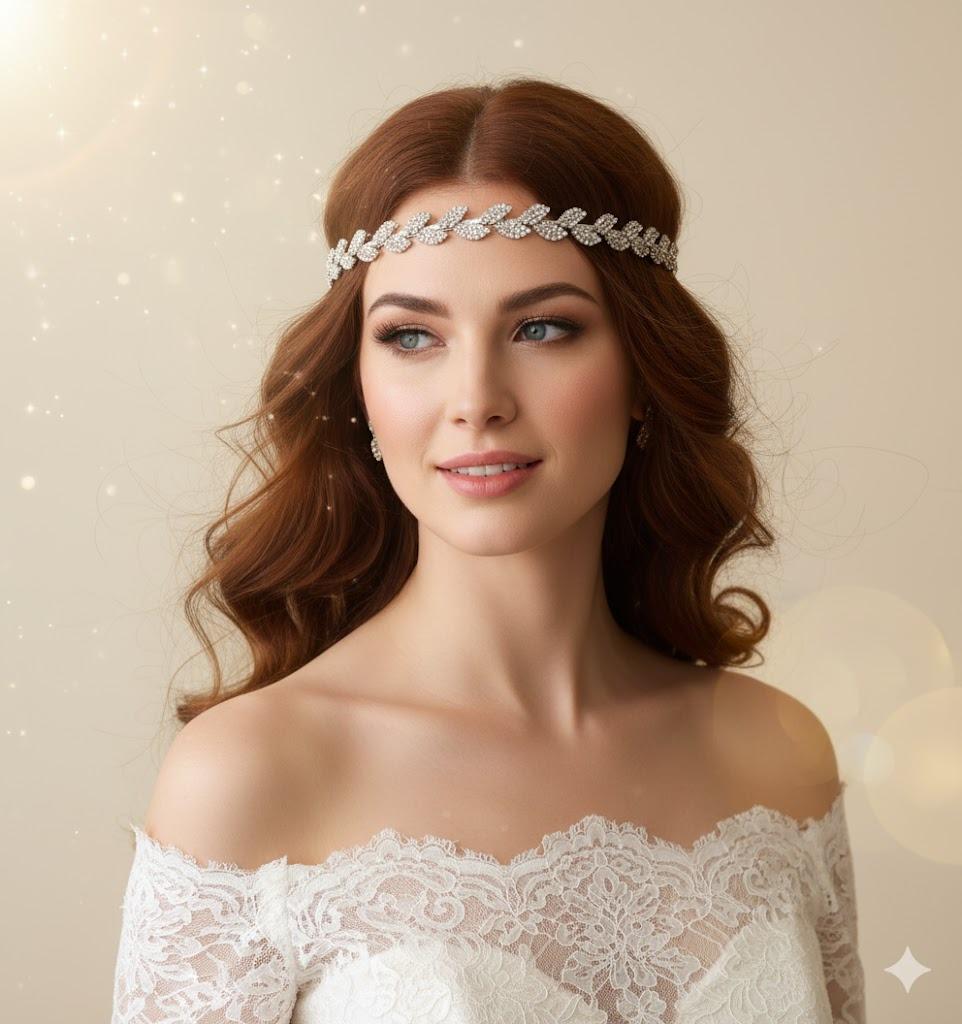 Crystal Leaf Bridal Headband with Sparkling Rhinestones Crystal Bridal Leaf Headband: Rhinestone Wedding Hair Vine  main image 2